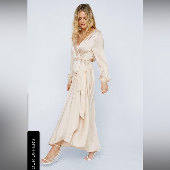 NWT NASTY GAL Cowl Back Satin Wrap Maxi Dress in coral - Picture 4 of 9